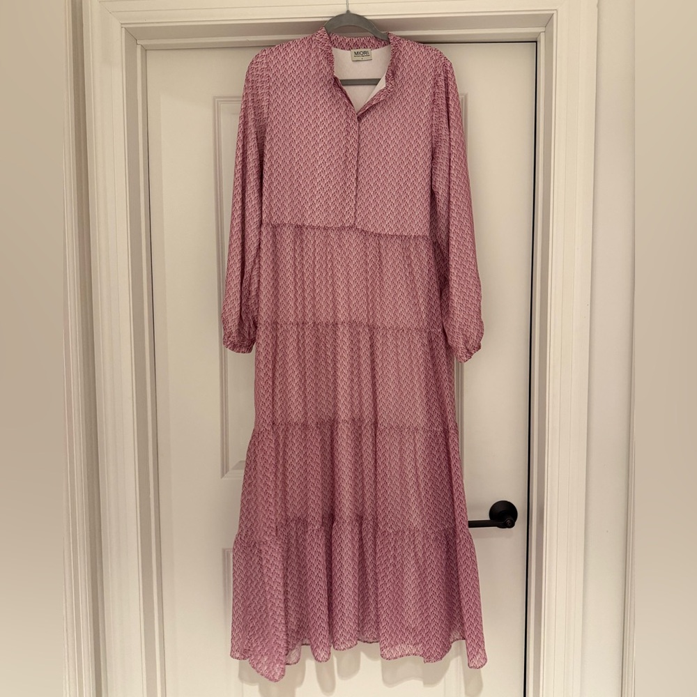 Chic Long Sleeve Pink Maxi Dress